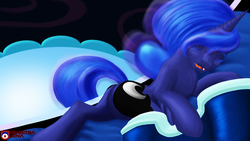 Size: 1920x1080 | Tagged: safe, artist:tsaritsaluna, princess luna, alicorn, pony, g4, bed, female, luna's room, sleeping, solo, tired