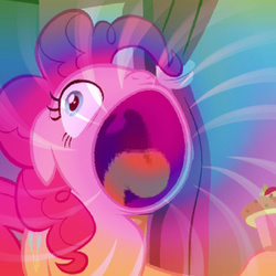 Size: 560x560 | Tagged: safe, edit, screencap, pinkie pie, earth pony, pony, canterlot boutique, g4, hoopla pie, hypernova, imminent vore, kirby, kirby (series), kirby: triple deluxe, wat
