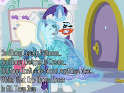 Size: 800x600 | Tagged: safe, rarity, canterlot boutique, g4, clothes, dress, image macro, meme, one hit wonderful, reel big fish, song reference, text