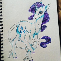 Size: 640x640 | Tagged: safe, artist:paigyboo300, rarity, classical unicorn, g4, female, horn, leonine tail, solo, traditional art