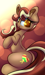Size: 2000x3350 | Tagged: safe, artist:madacon, oc, oc only, oc:macaroon, earth pony, pony, butt, dock, female, high res, mare, plot, smiling, solo