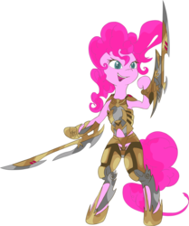 Size: 6000x7169 | Tagged: safe, artist:aeridiccore, pinkie pie, earth pony, pony, g4, absurd resolution, armor, bipedal, blades, female, solo