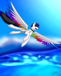 Size: 1280x1600 | Tagged: safe, artist:spirit-beat, oc, oc only, oc:spirit beat, collar, flying, key, open mouth