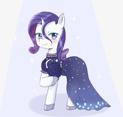 Size: 628x601 | Tagged: safe, artist:shouyu musume, rarity, canterlot boutique, g4, blushing, clothes, dress, female, over the moon, pixiv, solo