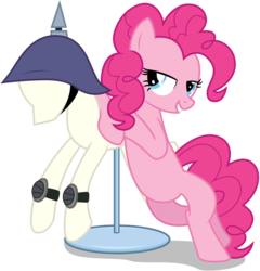 Size: 6000x6250 | Tagged: safe, artist:caliazian, pinkie pie, g4, maud pie (episode), .ai available, absurd resolution, bedroom eyes, female, helmet, knee pads, leaning, mannequin, simple background, sly, solo, transparent background, vector