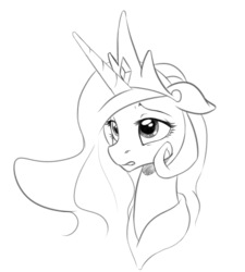 Size: 1830x2031 | Tagged: safe, artist:nadnerbd, princess celestia, g4, female, floppy ears, monochrome, portrait, solo