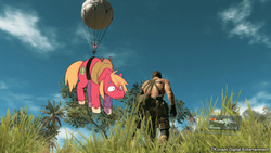 Size: 950x534 | Tagged: safe, artist:ende26, big macintosh, earth pony, human, pony, g4, 3d, balloon, big boss, crossover, fulton surface-to-air recovery system, game screencap, konami, male, metal gear, metal gear solid 5, screenshots, stallion