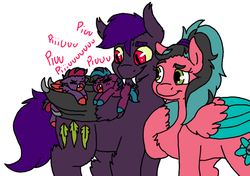 Size: 758x534 | Tagged: safe, artist:sexygoatgod, oc, oc only, oc:banana lilly, oc:bogg moss, oc:guilty luck, oc:razzmatazz gleam, bat pony, hybrid, pegabat, pegasus, pony, baby, cute, family, father and child, father and daughter, female, filly, foal, male, mother and child, mother and daughter, weapons-grade cute