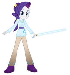Size: 2802x3000 | Tagged: safe, artist:amante56, rarity, equestria girls, g4, 20th century fox, clothes, crossover, disney, female, high res, jedi, lightsaber, lucasfilm, simple background, smiling, solo, star wars, transparent background