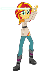 Size: 1639x3000 | Tagged: safe, artist:amante56, sunset shimmer, equestria girls, g4, 20th century fox, boots, clothes, crossover, disney, female, jedi knight, lightsaber, lucasfilm, solo, star wars