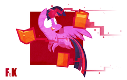 Size: 1979x1239 | Tagged: safe, artist:fluttershythekind, twilight sparkle, alicorn, pony, g4, book, bookhorse, female, flying, magic, mare, solo, stylized, telekinesis, twilight sparkle (alicorn)