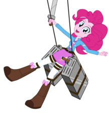 Size: 2598x3000 | Tagged: safe, artist:amante56, pinkie pie, equestria girls, g4, attack on titan, boots, clothes, crossover, female, high res, looking at you, open mouth, shingeki no koyubi, simple background, skirt, solo, sword, transparent background, vector, weapon