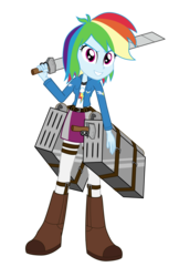 Size: 2000x3083 | Tagged: safe, artist:amante56, rainbow dash, equestria girls, g4, attack on titan, boots, clothes, crossover, female, high res, looking at you, shingeki no koyubi, skirt, solo, sword, weapon