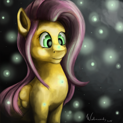 Size: 1250x1250 | Tagged: safe, artist:winternachts, fluttershy, firefly (insect), g4, female, smiling, solo
