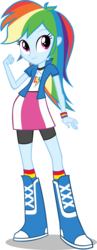 Size: 3500x9016 | Tagged: safe, artist:deathnyan, rainbow dash, human, equestria girls, g4, .psd available, absurd resolution, boots, clothes, compression shorts, cute, dashabetes, female, fist, long hair, rainbow socks, shoes, simple background, skirt, smiling, socks, solo, striped socks, transparent background, vector