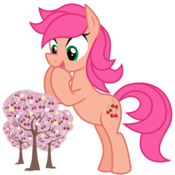 Size: 3000x3000 | Tagged: safe, artist:sunley, cherries jubilee, earth pony, pony, g1, g4, cherry tree, female, g1 to g4, generation leap, mare, simple background, solo, tiny trees, transparent background, tree, vector