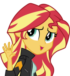 Size: 7055x7621 | Tagged: safe, artist:luckreza8, sunset shimmer, equestria girls, g4, my little pony equestria girls: friendship games, .svg available, absurd resolution, clothes, female, inkscape, leather jacket, open mouth, simple background, solo, transparent background, vector, waving