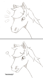 Size: 1280x2318 | Tagged: safe, artist:denzel, oc, oc only, oc:denzel, horse, descriptive noise, explicit source, frown, heart, horse noises, male, monochrome, open mouth, smiling, stallion, traditional art, whinny