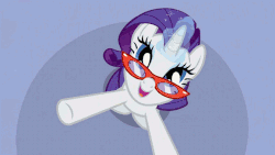 Size: 672x378 | Tagged: safe, edit, edited screencap, screencap, rarity, pony, unicorn, g4, season 1, suited for success, animated, arms in the air, art of the dress, carousel boutique, dizzy, fabric, female, from above, glasses, glasses rarity, glue, hypnotic, looking up, loop, magic, mannequin, measuring tape, needle, pincushion, scissors, singing, solo, spinning, standing, string, telekinesis, zoom