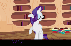 Size: 1248x820 | Tagged: safe, edit, edited screencap, screencap, rarity, pony, unicorn, g4, secret of my excess, animated, bedroom eyes, blinking, book, bookshelf, caption, close-up, eyelashes, female, gif, glowing, golden oaks library, it's magnificent, lidded eyes, lip bite, looking at you, solo, sparkles, stairs, stars, text, zoom