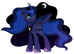 Size: 1024x758 | Tagged: safe, artist:raponee, princess luna, g4, curved horn, female, horn, looking up, moon, solo