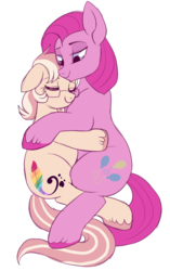 Size: 468x745 | Tagged: safe, artist:lulubell, pinkie pie, oc, oc:lulubell, g4, bubble berry, bubblini davinci berry, canon x oc, female, male, pinkamena diane pie, rule 63, shipping, simple background, snuggling, straight, transparent background