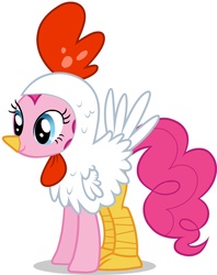 Size: 1293x1634 | Tagged: safe, pinkie pie, chicken, earth pony, pony, g4, luna eclipsed, animal costume, chicken pie, chicken suit, clothes, costume, female, halloween, holiday, simple background, solo, vector, white background