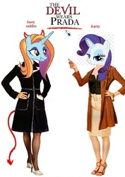 Size: 708x1000 | Tagged: safe, rarity, sassy saddles, canterlot boutique, g4, 1000 hours in ms paint, crossover, film, meme, ms paint, parody, the devil wears prada