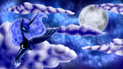 Size: 1920x1080 | Tagged: safe, artist:veeveetherolepayer, princess luna, g4, cloud, cloudy, female, moon, night, solo, stars