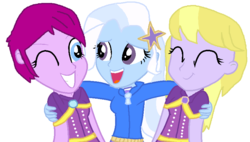 Size: 847x482 | Tagged: safe, artist:first-flakes-of-snow, fuchsia blush, lavender lace, trixie, equestria girls, g4, my little pony equestria girls: rainbow rocks, background human, female, trixie and the illusions