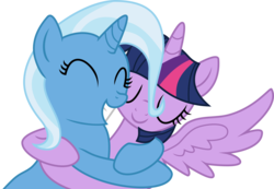 Size: 5132x3558 | Tagged: safe, artist:lunarina, trixie, twilight sparkle, alicorn, pony, g4, female, hug, lesbian, mare, ship:twixie, shipping, smiling, twilight sparkle (alicorn)