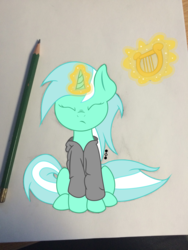 Size: 960x1280 | Tagged: safe, artist:coppercore, lyra heartstrings, fanfic:background pony, g4, .svg available, clothes, dig the swell hoodie, eyes closed, female, hoodie, lyre, musical instrument, solo, svg, vector