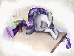 Size: 1600x1200 | Tagged: safe, artist:angelstar063, rarity, twilight sparkle, canterlot boutique, g4, chocolate milk, eyes closed, leaning, lurking, sad, sleeping, soon