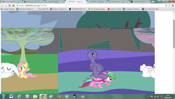 Size: 1366x768 | Tagged: safe, angel bunny, fluttershy, rainbow dash, tank, insect, derpibooru, g4, glitch, meta, species swap, the tortoise and the hare, wat, wtf