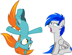 Size: 2840x2167 | Tagged: safe, artist:outlawedtofu, oc, oc only, oc:sapphire sights, oc:swift note, fallout equestria, annoyed, high res, hornstand, simple background, transparent background, vector