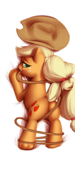 Size: 625x1481 | Tagged: safe, artist:moonlitbrush, applejack, earth pony, pony, g4, applebutt, bedroom eyes, body pillow, body pillow design, butt, featureless crotch, female, hat, looking at you, looking back, mare, mouth hold, plot, prone, raised tail, rope, smiling, solo, underhoof