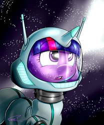 Size: 2500x3000 | Tagged: safe, artist:thederpyenthusiast, twilight sparkle, pony, unicorn, g4, astronaut, female, high res, mare, reflection, solo, space, spacesuit, stars, unicorn twilight