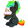 Size: 100x100 | Tagged: safe, artist:ruef, oc, oc only, oc:glitch, animated, cake, pixel art, solo, tail wag