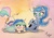 Size: 2343x1631 | Tagged: dead source, safe, artist:captainpudgemuffin, princess celestia, princess luna, alicorn, pony, g4, :p, behaving like a cat, butt shake, cewestia, cheek fluff, chibi, confused, cute, cutelestia, empty eyes, face down ass up, female, filly, fluffy, gradient background, leg fluff, looking at something, looking back, lunabetes, no catchlights, no pupils, question mark, raised eyebrow, shoulder fluff, silly, sitting, tongue out, traditional art, underhoof, wiggle, wing fluff, woona, younger