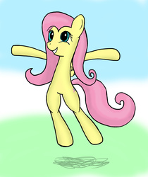 Size: 1050x1250 | Tagged: safe, artist:hoodie-stalker, fluttershy, pegasus, pony, g4, colored sketch, female, jumping, solo, teeth