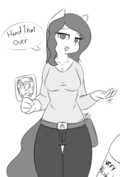 Size: 540x800 | Tagged: safe, artist:rice, oc, oc only, oc:bonnie green, anthro, grayscale, monochrome, solo