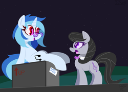 Size: 1849x1332 | Tagged: dead source, safe, artist:php92, dj pon-3, octavia melody, vinyl scratch, earth pony, pony, unicorn, g4, backwards cutie mark, box, cardboard box, open mouth