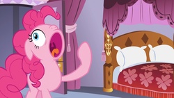 Size: 1920x1080 | Tagged: safe, screencap, pinkie pie, earth pony, pony, canterlot boutique, g4, bed, carousel boutique, faic, female, hoopla pie, mare, mawshot, o mouth, open mouth, pinkie pie is best facemaker, solo, uvula