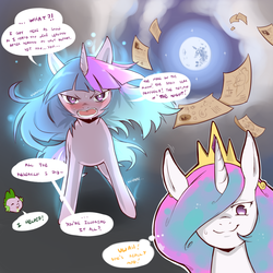 Size: 1280x1280 | Tagged: safe, artist:cold-blooded-twilight, princess celestia, spike, twilight sparkle, alicorn, pony, unicorn, cold blooded twilight, comic:cold storm, g4, angry, comic, explicit source, flashback, magic, mare in the moon, moon, twilight sparkle is not amused, unamused, unicorn twilight