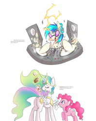 Size: 1280x1613 | Tagged: safe, artist:mlpanon, dj pon-3, pinkie pie, princess celestia, vinyl scratch, g4, butt, plot, simple background, sunbutt, this will end in tears and/or a journey to the moon, this will end in weight gain, white background