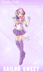 Size: 1693x2850 | Tagged: safe, artist:shinta-girl, sweetie belle, human, g4, boots, clothes, cute, diasweetes, female, high heel boots, humanized, microskirt, miniskirt, sailor moon (series), sailor senshi, shoes, skirt, socks, solo, thigh boots, thigh highs