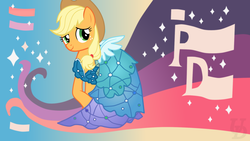 Size: 1920x1080 | Tagged: safe, artist:unnamed-doctor, applejack, earth pony, pony, canterlot boutique, g4, clothes, dress, female, mare, outfit catalog, princess dress, solo