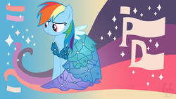 Size: 1920x1080 | Tagged: safe, artist:unnamed-doctor, rainbow dash, pegasus, pony, canterlot boutique, g4, clothes, dress, female, mare, outfit catalog, princess dress, rainbow dash always dresses in style, solo