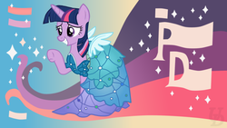 Size: 1920x1080 | Tagged: safe, artist:unnamed-doctor, twilight sparkle, alicorn, pony, canterlot boutique, g4, clothes, dress, female, mare, outfit catalog, princess dress, smile and wave, solo, twilight sparkle (alicorn), waving
