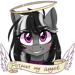 Size: 1500x1500 | Tagged: safe, artist:silbersternenlicht, oc, oc only, oc:domino eventide, cute, halo, looking at you, old banner, simple background, solo, transparent background